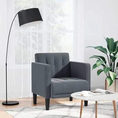 Produktbild von Dunkelgrauer Samt-Polstersessel mit Armlehnen für Wohnzimmer, Schlafzimmer und Büro, 70,5 x 67 x 74,5 cm
