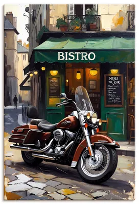 Produktbild von ARTland Leinwandbild Eine parkende Harley vor einem Bistro Größe: 20x30 cm