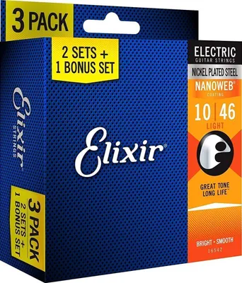 Immagine prodotto di Corde per chitarra elettrica Elixir 16542 Nanoweb Light 3 Pack (10-46)