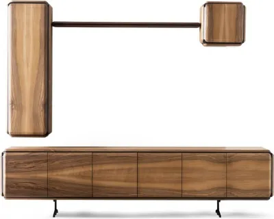 Produktbild von Elegantes braunes Wohnzimmer Set aus Holz mit Wandschränken, Regal