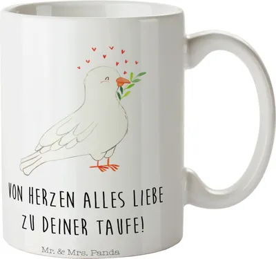 Produktbild von Mr. & Mrs. Panda Becher Taube Taufe - Weiß - Geschenk, Pott, Tasse, Trinkbecher, Kaffeetasse, Kaffeebecher