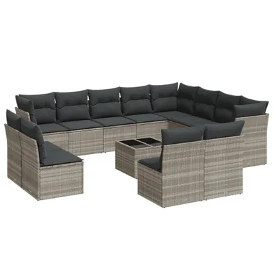 Produktbild von 13-tlg. Garten-Sofagarnitur mit Kissen Hellgrau Poly Rattan