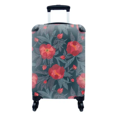 Produktbild von MuchoWow® Koffer Handgepäck Trolley Rollkoffer Kleine Reisekoffer mit 4 Rollen - Blumen - Rot - Blätter - Muster - Cabin Size < 55x40x23 cm & 55x40x20 cm - Fotokoffer - Kabinenkoffer - Boardgepäck - Reise-Box - Reisekoffer - Reisegepäck - Koffer mit Bild - Trolley für Kinder