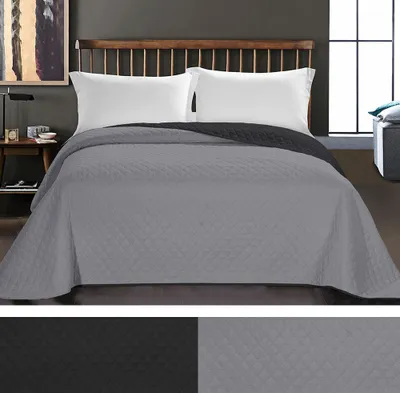 Produktbild von Luxus Bettüberwurf Axel mit Uni Wendedesign - Zweiseitige Tagesdecke, Farbe:Charcoal / Silver, Größe:260 x 280 cm
