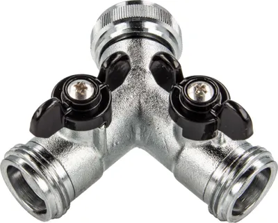 Produktbild von tecuro 2-Wege Y-Verteiler mit Absperrhähnen 3/4 Zoll für Auslaufventile, Messing