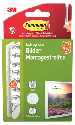 Produktbild von Command™ Bilder-Montage-Strips, Weiß, XL, 4 Paare, Selbstklebend ohne Bohren