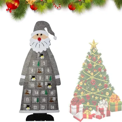 Obrázek produktu pro Látková výplň do adventního kalendáře, 24 plstěných kapes na vánoční dekorace, plstěný Santa Claus pro děti, vánoční sada na výrobu z opakovaně použitelného plstěného materiálu, snadné zavěšení a zdobení