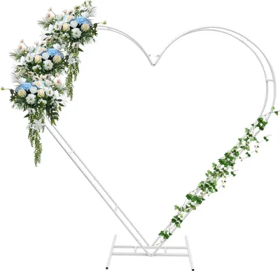 Produktbild von Herzform Hintergrundbogen - Ballon- & Blumenständer - Stahl - 2,1 x 2 m - Für Hochzeit, Geburtstag, Abschlussfeier - Milchweiß