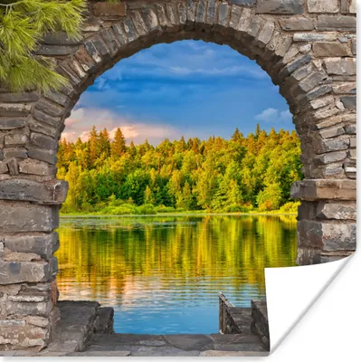 Produktbild von MuchoWow® Poster Bäume - Wald - Wasser - Aussicht 75x75 cm - Wand Dekoration