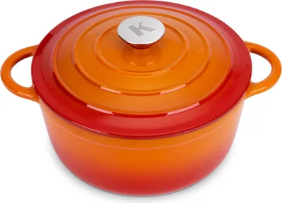 Produktbild von KLAMER Gusseisen Bräter 5 L, Gusseisen-Topf 25 cm backofengeeignet, Emaille Schmortopf mit Deckel, Perfekt zum Braten, Schmoren und Brot backen