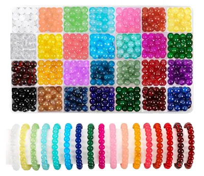 Produktbild von 504 Stück 8mm bunte Glasperlen zum Basteln, 28 Farben, runde bunte Bastelperlen, Schmucksteine ​​mit Loch zur Schmuckherstellung, Armbänder, DIY Basteln