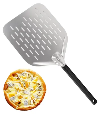 Image de Pelle à pizza perforée - Aluminium - 40 x 30 cm - Manche en bois amovible - Pour four et barbecue