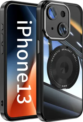 Produktbild von Handyhülle für iPhone 13 Transparent Militärschutz mit Magnetring Ständer und Kameraabdeckung Schwarz
