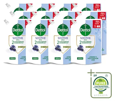 Productafbeelding van 12 x Dettol Soothe handzeep navullingen - Lavendel & viooltjesbloem - 500 ml - Grote verpakking - 12 stuks
