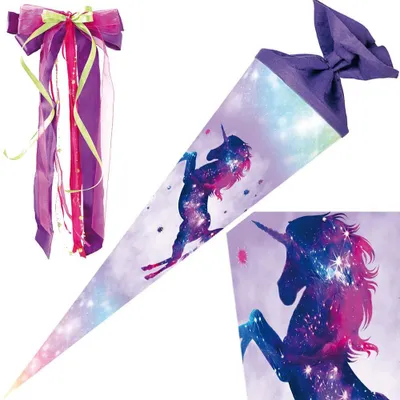 Produktbild von Nestler Schultüte Einhorn Unicorn 70 cm mit / ohne Schleife, Motiv / Ausführung:Galaxy Unicorn - mit Schleife