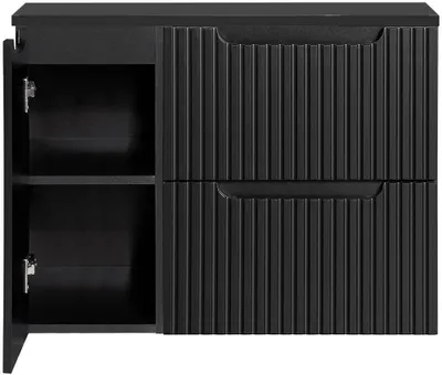 Produktbild von Waschtisch 'Skelbolu' mit 1 Tür und 2 Schubladen gerillt 80 x 60 x 40 cm Schwarz