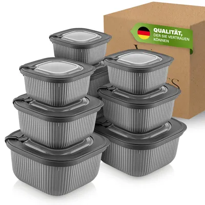 Produktbild von Viwares Frischhaltedosen im 9er Set mit transparentem Ventildeckel, Aufbewahrungsbehälter, Küche, stapelbar, BPA-frei, Kunststoff, Mikrowellen/Kühlschrankgeeignet, 3 Größen (600ml/1100ml/1800ml)