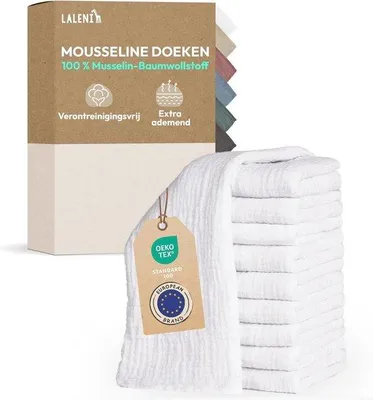 Productafbeelding van Famanu set van 10 katoenen spuugdoekjes - Absorberende en wasbare mousselinedoekjes, 70x70 cm