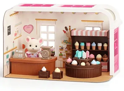 Produktbild von Puppenhaus Zimmer Bausatz Eisdiele - DIY Holz Miniatur Haus mit Möbeln