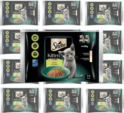 Produktbild von Sheba Kitten in Sauce mit Lachs und Huhn, komplettes Nassfutter für Kätzchen, 52 Beutel à 85 g (13 x 4 x 85 g)