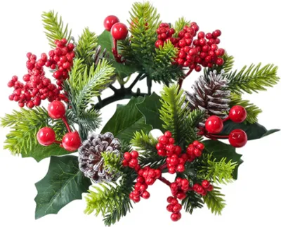 Produktbild von Weihnachtskerzenkranz mit künstlichen roten Beeren und Tannenzapfen – festliche Tischdekoration für Weihnachtsfeiern und Zuhause