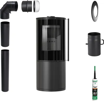 Immagine prodotto di Stufa a libera installazione KRATKI SVEN 7 kW Ø150 Nero Kit di installazione