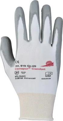 Produktbild von KCL Handschuh Camapur Comfort Größe 9 nahtloses Trikot mit Polyurethan-Beschichtung weiß / grau - 619/9
