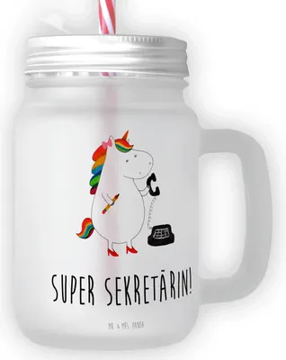 Produktbild von Mr. & Mrs. Panda Cocktailglas Einhorn Sekretärin - Transparent - Geschenk, Becher mit Deckel, Glas, Büro, Unicorn, Einhörner, Mason Jar, Trinkglas, Steuerkanzlei