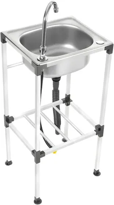 Produktbild von Freistehender Spültisch aus Edelstahl – Gewerbliches Spülbecken mit 1 Becken für Garten, Outdoorküche, Gastronomie und Camping, 360° Wasserhahn