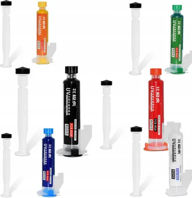 Productafbeelding van Soldeermasker Set – UV-Uithardend met Plunjer | 6x10ml, 365nm UV | Bescherming PCB en Isolatie