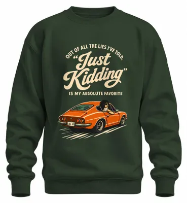Productafbeelding van "Gewoon een grapje" - Vintage sweatshirt met opdruk, sarcastische uitdrukking, smaragdgroen, maat S