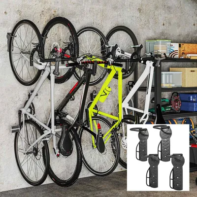 Produktbild von 4er Set Fahrrad Wandhalterung Vertikal mit 30 kg Tragkraft klappbar Fahrradhalterung Wand für 4 Fahrräder Fahrradständer für Rennrad, MTB E-Bike Fahrrad Aufhängung für Garage Haus Schwarz Aosom