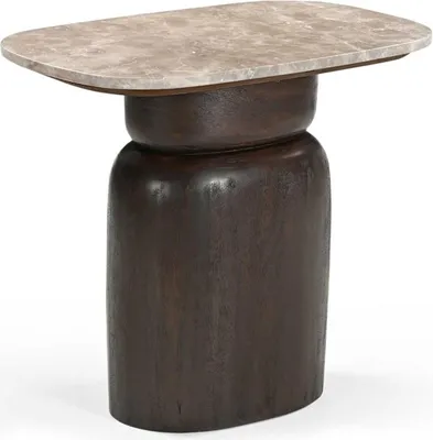 Produktbild von Couchtisch Silva oval aus Marmor und Mangoholz, Braun, 56x36x51 cm