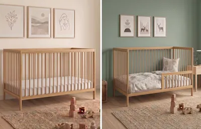 Produktbild von Kids Collective Babybett Kinderbett Gitterbett Baby Bett mit Rausfallschutz 60x120 70x140 stabiles Buchenholz, Europe 60x120 cm Natur
