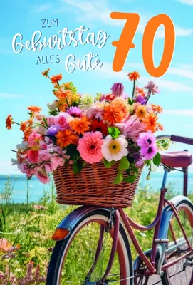 Produktbild von 70. Geburtstag Karte mit Briefumschlag Blumen im Fahrradkorb