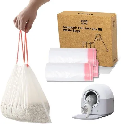 Image de Sacs autonettoyants pour bac à litière, sacs poubelle, sacs pour bac à litière avec cordon de serrage, 3 rouleaux, 60 pièces