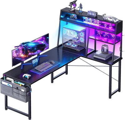 Produktbild von L-förmiger Gaming-Schreibtisch mit LED-Beleuchtung - 130x100 cm - Schwarz