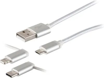 Produktbild von USB 3in1 Ladekabel Micro B/Typ C/8-pin Stecker 1m