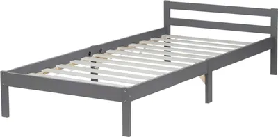 Produktbild von Homestyle4u Holzbett 90x200 Jugendbett Einzelbett Bett mit Lattenrost Grau Kiefer Massivholz