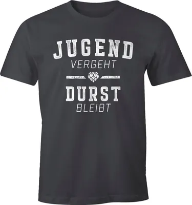 Produktbild von Lustiges Herren T-Shirt mit coolem Spruch Jugend vergeht Durst bleibt Fun-Shirt Moonworks® dunkelgrau L