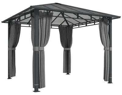 Produktbild von Gartenpavillon ca. 3 x 3 m Metall Pavillon mit 6 mm Polycarbonat-Dach 4 Seitenteile, UV50+ Dunkelgrau