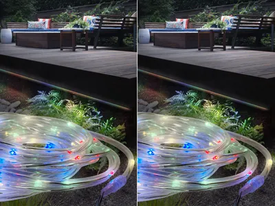 Produktbild von 2er Set LED Solar Lichtschlauch für Gartenbeleuchtung Außen RGB Partybeleuchtung