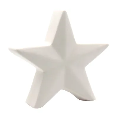A white ceramic star ornament on a white background.