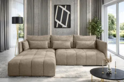 Produktbild von AX LIVING Hellbraun Ecksofa mit Schlaffunktion Bettkasten Cosmova 248