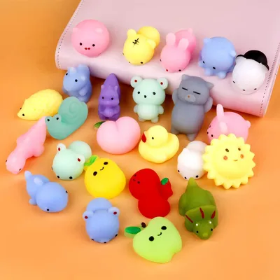 Productafbeelding van Mini squishy pack - Set van 24 - Soft mochi squishy toys moji fidget - Mini kawaii dier squishies feestzakjes - Vulling