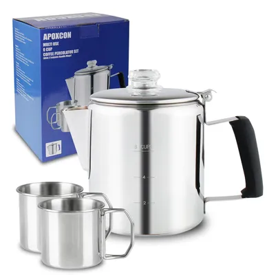 Percolator Kaffeekanne 6 Tassen Edelstahl mit 2 Tassen