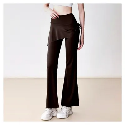 Produktbild von Bootcut Jazzpants Damen Zerknitterte Ausgestellte Rockhose Gefälschte Zweiteilige Leicht Yogahose mit Hoher Taille und Hüfte Atmungsaktive Fitnesshose