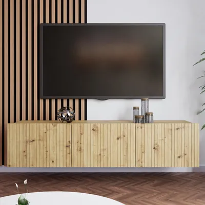 Produktbild von BEAUTYSOFA | TV-Schrank KAVELL 150 cm geriffelte Fronten, hängend/stehend, Fernseherschrank mit 3 Türen, Eiche Artisan