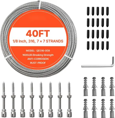 Image de Câble en acier inoxydable - Torons 7x7 - Diamètre 3,2 mm - Longueur 12,2 m - Acier inoxydable 316 - Charge de rupture 7,1 kN - Comme câble de garde-corps et pour treillis de jardin