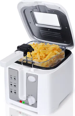 Produktbild von Aigostar Weiße Haushaltsfritteuse, 1650 Watt, 2,5L, mit Sichtfenster, Temperaturregelung, BPA-frei